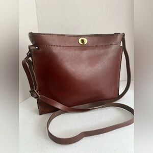 Made in Italy Leather Crossbody Bag Brown Turn-Lock Triple-Gusset Vintage